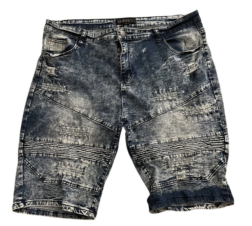 ENCRYPTED EUC MENS SIZE 44 GRUNGE BAGGY DISTRESSED DENIM BLUE JEAN SHORTS